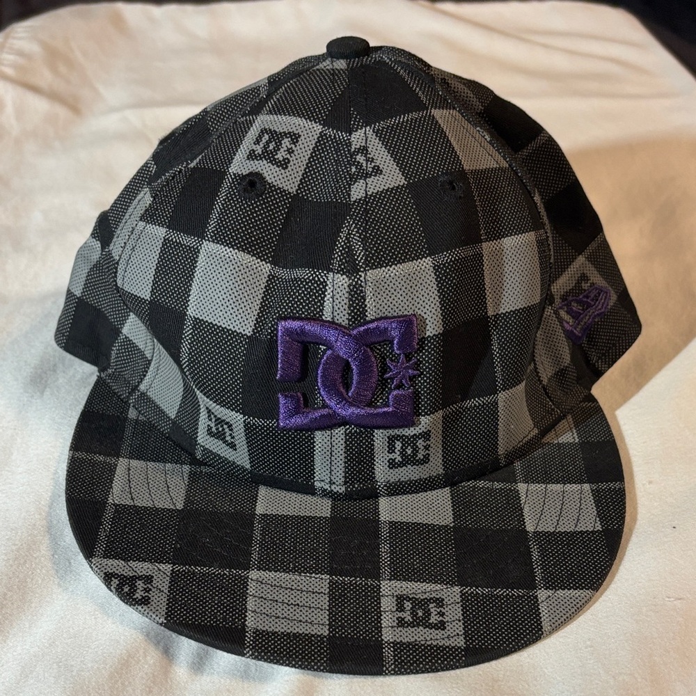 DC Black and Gray Plaid Hat with Purple Logo